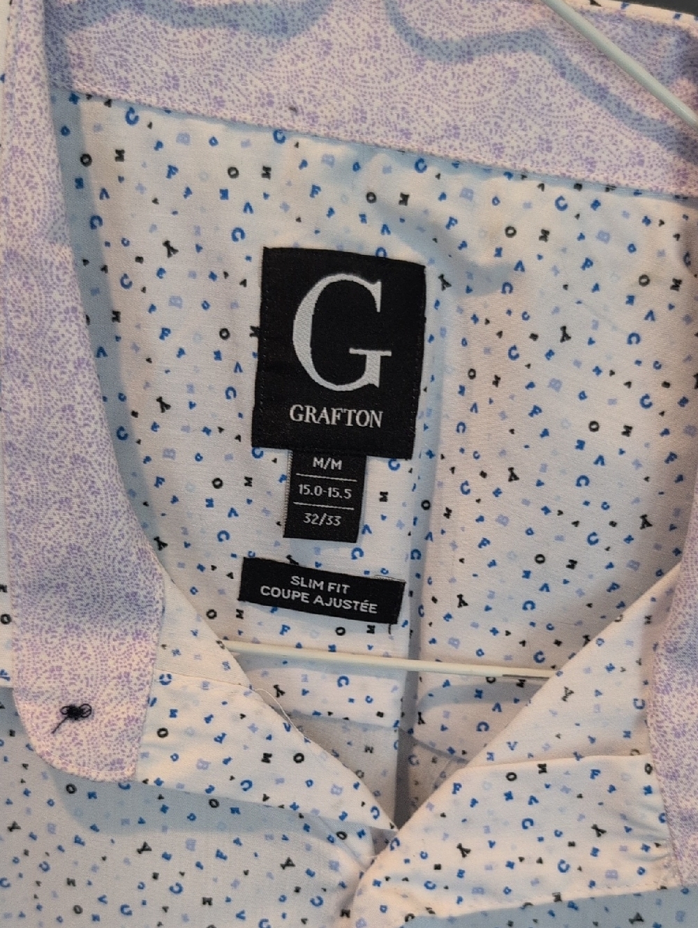 Grafton Slim Fit White Dress Shirt with Blue Micro Print